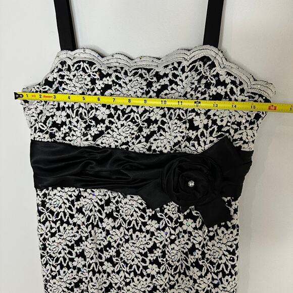 R&M Richards 2 Pcs White Black Lace-like Evening Dress + Jacket, Size 12 Petite - Picture 8 of 12